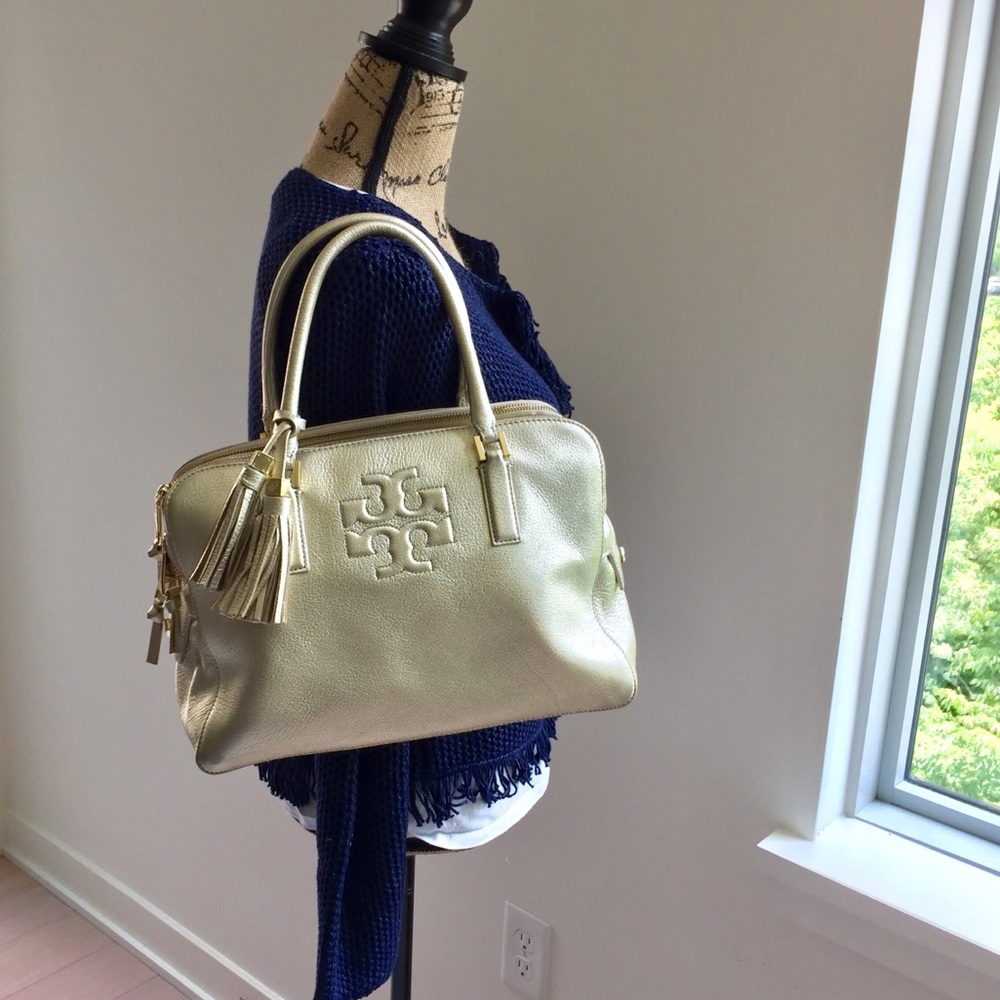 Tory Burch Metallic Gold Pebbled Leather Thea EUC
